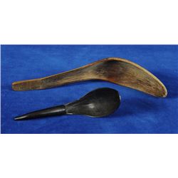 19TH C. Northwest Coast Goat Horn Spoon 5 1/4" L. and a 19TH C. Northwest Coast Carved Wood Spoon 8 