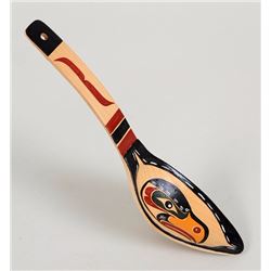 Kwakwaka'wakw Wood Spoon Carved by Sam Henderson Jr. with Painted Eagle Design by Junior Henderson 1