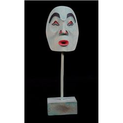 Miniature Wild Woman Mask by Wilfred Sampson 4" H. 3 1/4" W. Mounted on Stand  Good Condition
