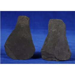 Two Aleut Slate Talking Stones with Incised Design From Kodiak Island, AK 3 1/4" L. and 4" L.
