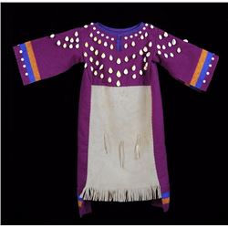 Plains Child's Doeskin and Wool Dress Decorated with Cowry Shells  Good Condition