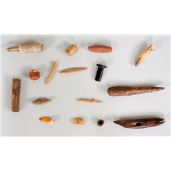 16 Inuit Bone, Marine Ivory and Stone Artifacts 1 1/4" L. - 3 1/4" L.   Good Condition NOT ALLOWED T