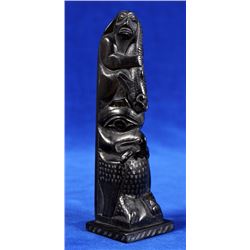 Capt. Andy Brown Argillite Totem Carved with a Four Figures 6 1/4" H.  Good Condition