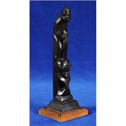 Capt. Andy Brown Argillite Totem Carved with a Woman Riding a Killer Whale - Masset 1943  8" H.  Goo
