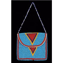Plains Beaded Pouch with Geometric Design 5 3/4" H. 6 3/8" W.  Good Condition with Very Minor Bead L