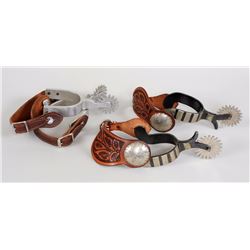 Pair of Spurs with Vintage North & Judd Marked Leathers and a Pair of Crockett Spurs