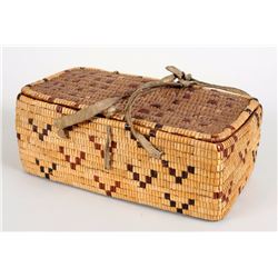 Lillooet Fully Imbricated Basket with Lid 11 1/2" L. 6" W. 4 1/2" H.  Good Condition