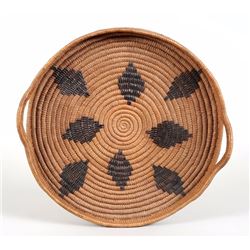 Lillooet Handled Basketry Tray with Imbricated Diamond Design and Handle 18 1/2" W. 4" H.  Good Cond