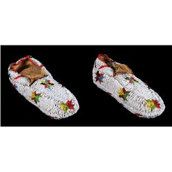 Pair of Lakota Child's Fully Beaded Moccasins with Geometric Design ca. 1880  6 1/2" L.  Good Condit