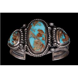 Navajo Heavy Silver and Turquoise Bracelet with Twisted Wire and Raindrops by Al Somers 94 GMS 5 3/4