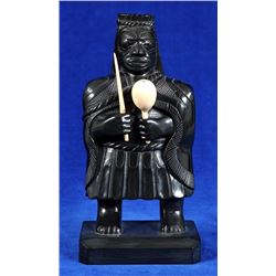 19TH C. Haida Carved Argillite Shaman Holding a Dagger and Rattle 8" H. 4" W.  Fine Condition