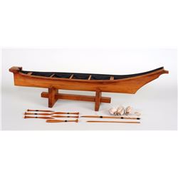 Nuu-chah-nulth Model Canoe with Two Spears, Three Floats and Six Paddles 36 3/4" L. 5" W.  Good Cond