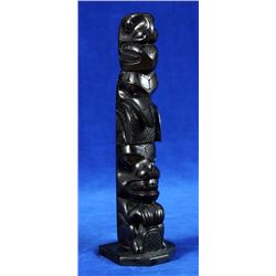 Haida Argillite Totem Carved with Three Figures ca. 1920's 8 1/4" H.  Good Condition