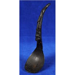 19TH C. Haida Goat Horn Spoon with Figural Raven and Beaver 9 3/4" L. - Direct Haida Family Provenan
