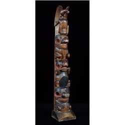 Alfred Wesley 19TH C. Yew Wood Totem 35" H. 6" W. Base  Very Good Condition