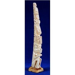 Tlingit Walrus Tusk Carved with Five Figures 16" H.  Good Condition NOT ALLOWED TO SHIP OUTSIDE CANA