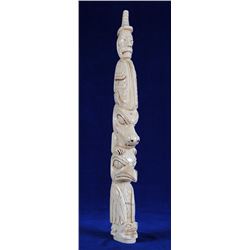 Tlingit Walrus Tusk Carved with Chief, Bear, Raven and Frog 16" H.  Good Condition NOT ALLOWED TO SH