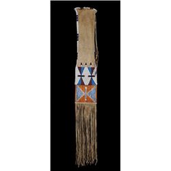 Plains Beaded Pipe Bag with Geometric Design and Quill Work 35" L. Including Fringe 5" W.  Fine Cond