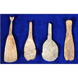 Four Aleut Carved Antler Spoons From Kodiak Island, AK 5 1/2" L.  Good Condition