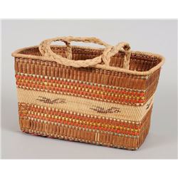 Nuu-chah-nulth Carry Basket with Bird Design 12 3/4" L. 6" W. 7" H.  Good Condition