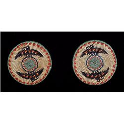 Two Nuu-chah-nulth Basketry Buttons with Raven Design 1 1/8" D..  Fine Condition