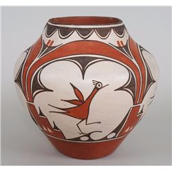 Zia Pueblo Pottery Olla with Spalling and Roadrunner Design by Dominguita Pino 10 1/2" D. 10 1/2" H.