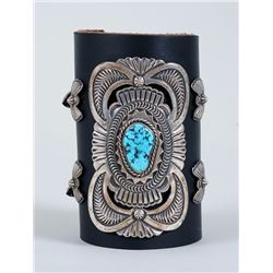 Navajo Silver and Turquoise Ketoh with Silver Conchos and Buckles  2 1/4"x 3 3/4"  Good Condition