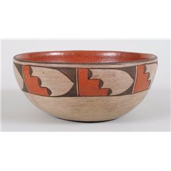 Zia Pottery Bowl with Mountain and Feather Design ca. 1960's -1980's - Artist Unknown 9" D. 4" H.  G