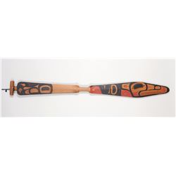 Northwest Carved and Painted Paddle with Wolf Design by Troy Belarus 63" L. 6 1/2" W.  Good Conditio