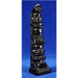 Robert Davidson Argillite Totem Carved with Six Figures ca. 1940's 10" H.  Good Condition