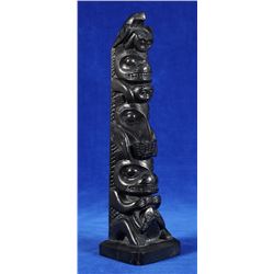 Robert Davidson Argillite Totem Carved with Six Figures ca. 1940's 10" H.  Good Condition