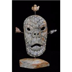 Inuit Stone Mask with Inlay by Faber Johnassie 13" H. 6 1/2" W.  Good Condition