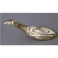 19TH C. Coin Silver Spoon with Incised Eagle Design 5 1/4" L.  Good Condition