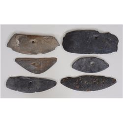 Six Aleut Slate Kodiak Bear Hide Scrapers From Kodiak Island, AK 5" L. - 7" L.