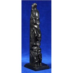 Rufus Moody Argillite Totem Carved with Eagle, Raven Holding a Frog and Wasco Holding a Whale 10 1/2