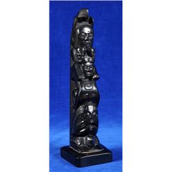 Claude Davidson Argillite Totem Carved with Eagle, Human with Human Faces, Shark with Human Faces an