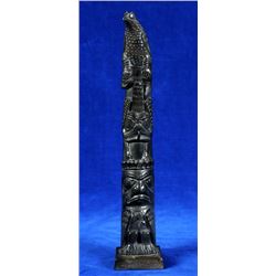 Capt. Andy Brown Argillite Totem Carved with Three Figures 12" H. 2 1/4" W. Base  Good Condition
