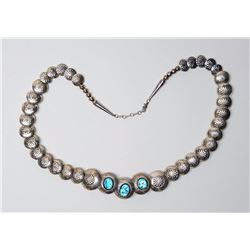 Navajo Silver and Turquoise Necklace 27" L.  Good Condition