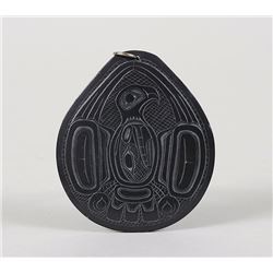 Haida Argillite Pendant with Incised Design by Richard Yeltatzie 2 1/4"x 2 1/2"  Good Condition