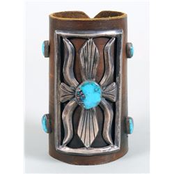 Navajo Silver and Turquoise Ketoh Set with Five Stones 5" L. Fine Condition