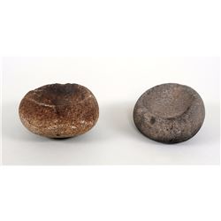 Two Aleut Stone Oil Lamps From Kodiak Island, AK 4" W. and 4 1/4" W.