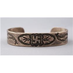 Navajo Ingot Silver Bracelet with Stamped Design, Fred Harvey Era 5 1/2" L. 1/2" W.  Good Condition