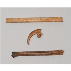 Three Aleut Shaman's Bone Artifacts 1 1/2" L. - 4 1/2" L.  Good Condition NOT ALLOWED TO SHIP OUTSID
