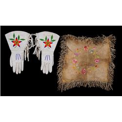 Pair of Ladies Beaded Gloves Size Medium  Good Condition and an Embroidered Pillow Cover 17"x 19"  F