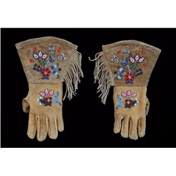 Pair of Northern Plains Gauntlets with Finely Beaded Floral Design Size Large  Good Condition