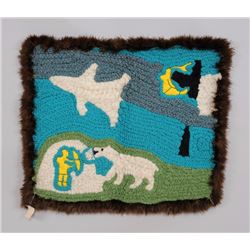 Inuit Woven Wall Hanging "Polar Bear Attack" Made by Agness Iqqugaqtuq (1930-2006) - Pelly Bay 20"x 