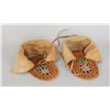 Image 1 : Pair of Dene Beaded Moose Hide Moccasins with Floral Design 11" L.  Fine Condition