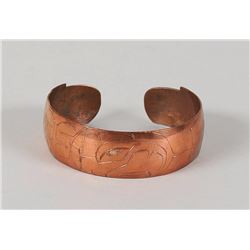 Copper Bracelet with Eagle Design 5 3/4" L. 11/16" W.  Good Condition