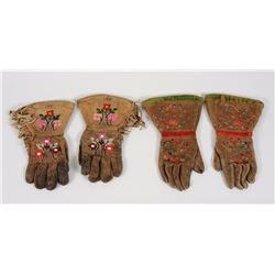 Two Pairs of Ladies Gloves; Beaded with Floral Design by Leslie Millage King 1929 North Peace River 