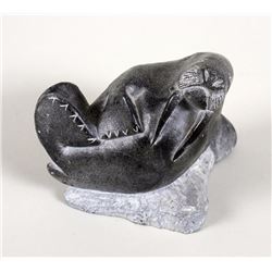 Inuit Soapstone Carving of a Seal 7" W. 5 1/2" H.  Good Condition